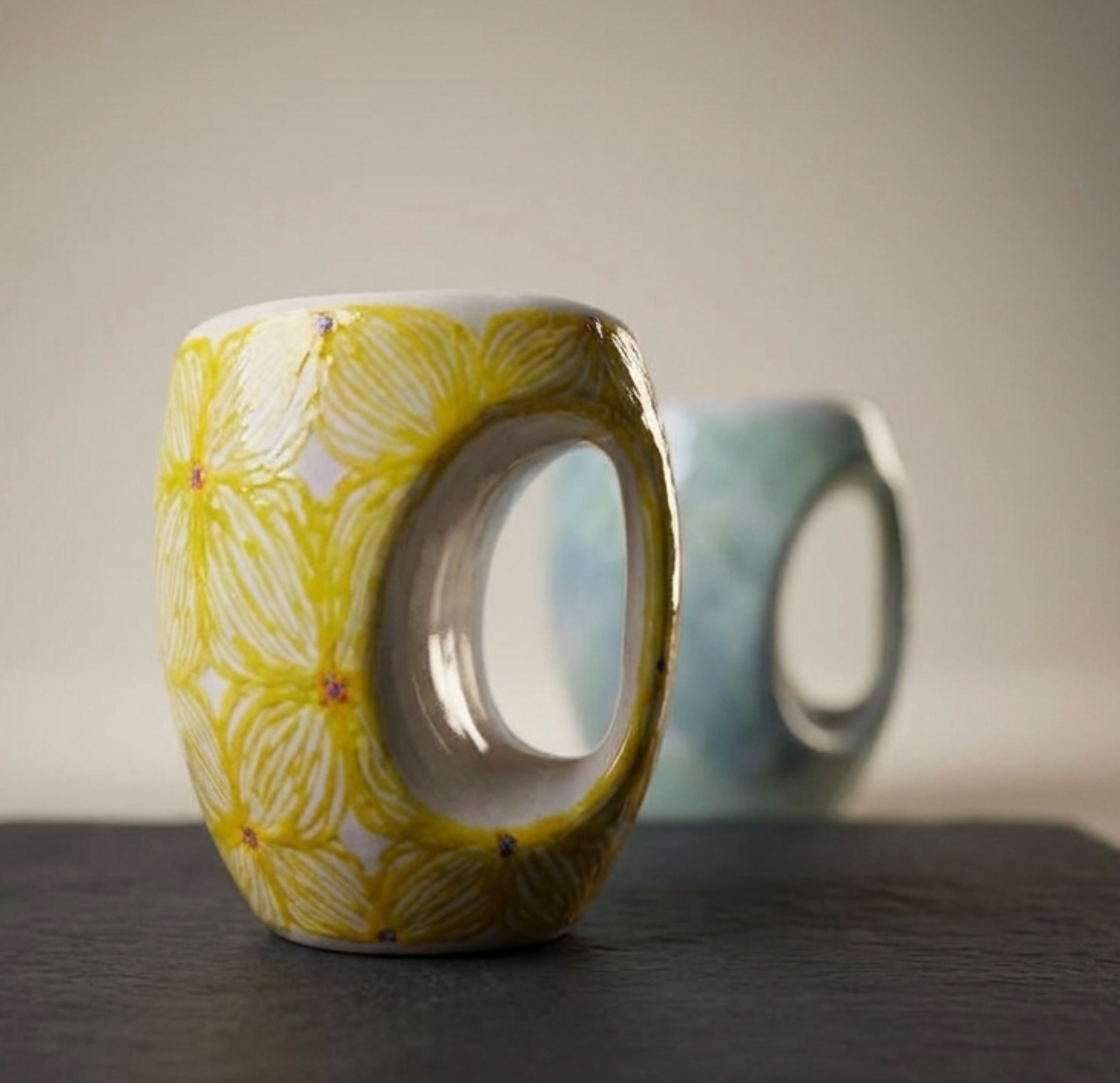 Hand painted floral ceramic mug